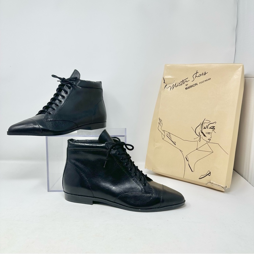 Vtg Mr Shoes Markon Brazil 8.5 Women Black Lace Up Shoes Leather Upper Unworn